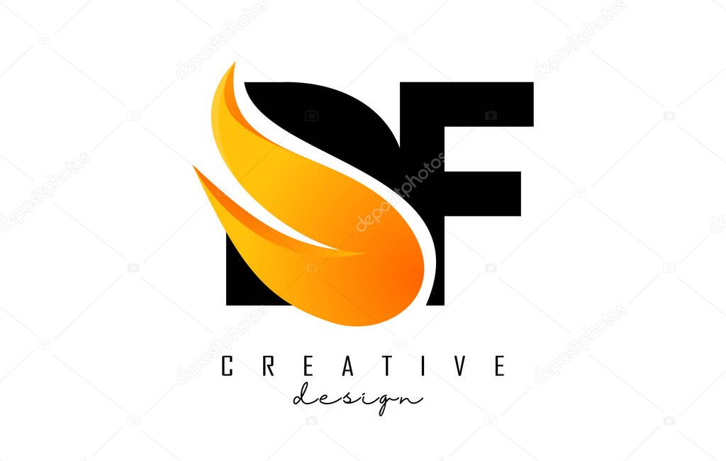 Vector illustration of abstract letters DF d f with fire flames and Orange Swoosh design.