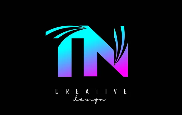 Creatieve Kleurrijke Letter Logo Met Toonaangevende Lijnen Weg Concept Design — Stockvector
