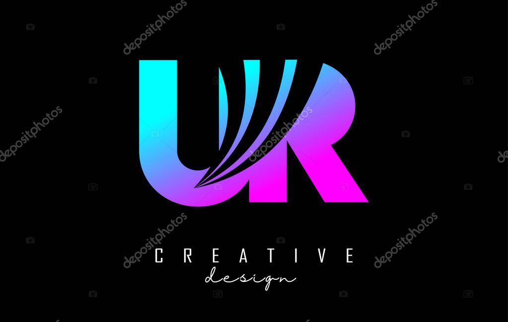 Creative colorful letters UR u r logo with leading lines and road concept design. Letters with geometric design.