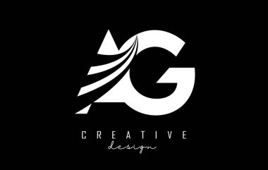 Beyaz harfler AG. Öncü çizgileri ve yol konsepti tasarımlı bir G logosu. Geometrik dizaynlı harfler.