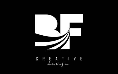 Önde gelen çizgiler ve yol konsepti tasarımlı beyaz harflerle BF b f logosu. Geometrik dizaynlı harfler.