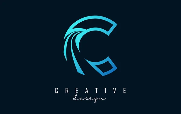 Outline Creative Letter Logo Leading Lines Road Concept Design Letter — Vector de stock