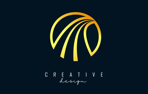 Golden Outline Creative Letter Logo Leading Lines Road Concept Design — Stock Vector