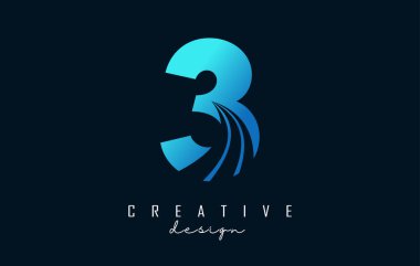 Creative number 3 logo with leading lines and road concept design. Number with geometric design.