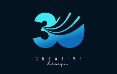 Creative number 30 3 0 logo with leading lines and road concept design. Number with geometric design.