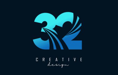 Creative number 32 3 2 logo with leading lines and road concept design. Number with geometric design.