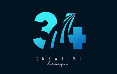 Creative number 34 3 4 logo with leading lines and road concept design. Number with geometric design.