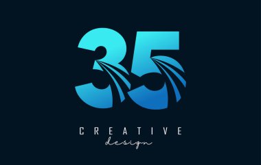 Creative number 35 3 5 logo with leading lines and road concept design. Number with geometric design.