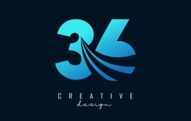 Creative number 36 3 6 logo with leading lines and road concept design. Number with geometric design.