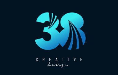 Creative number 38 3 8 logo with leading lines and road concept design. Number with geometric design.