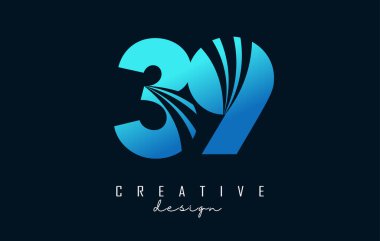 Creative number 39 3 9 logo with leading lines and road concept design. Number with geometric design.