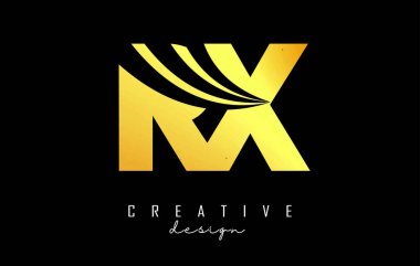 Golden letter RX r x logo with leading lines and road concept design. Letters with geometric design. Vector Illustration with letter and creative cuts.