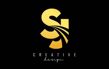 Golden letter SJ s j logo with leading lines and road concept design. Letters with geometric design. Vector Illustration with letter and creative cuts.