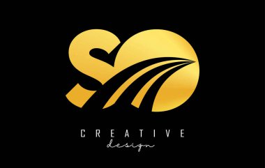 Golden letter SO s o logo with leading lines and road concept design. Letters with geometric design. Vector Illustration with letter and creative cuts.