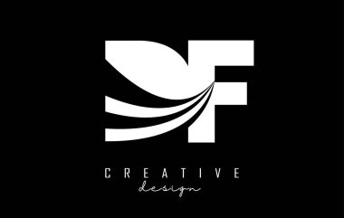 Creative white letters DF d f logo with leading lines and road concept design. Letters with geometric design.