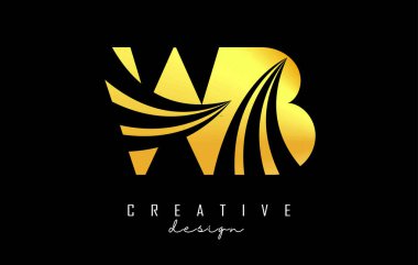 Creative golden letters WB w b logo with leading lines and road concept design. Letters with geometric design.