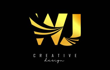 Creative golden letters WJ w j logo with leading lines and road concept design. Letters with geometric design.