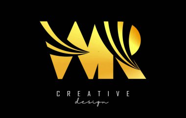 Creative golden letters WR w r logo with leading lines and road concept design. Letters with geometric design.