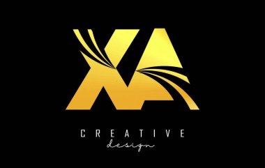 Creative gold letters XA x a logo with leading lines and road concept design. Letters with geometric design.