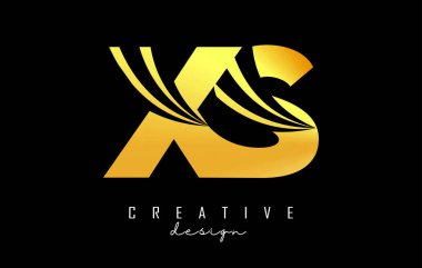 Creative gold letters XS x s logo with leading lines and road concept design. Letters with geometric design.