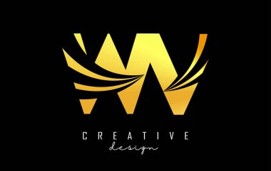 Creative golden letters WV w v logo with leading lines and road concept design. Letters with geometric design.