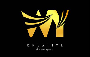 Creative golden letters WY w y logo with leading lines and road concept design. Letters with geometric design.