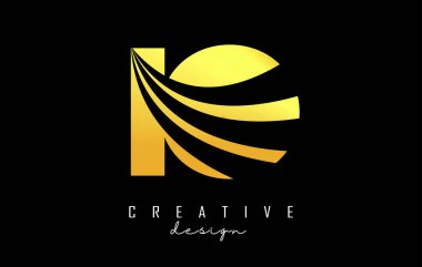 Creative golden letters IO i o logo with leading lines and road concept design. Letters with geometric design.