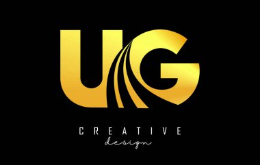 Creative golden letters UG u G logo with leading lines and road concept design. Letters with geometric design.
