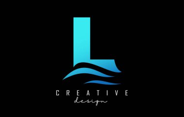 Wave effect blue letter L logo with leading lines. Letter with geometric and waves design.