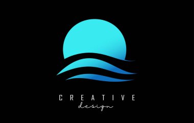 Water effect blue letter O logo with leading lines. Letter with geometric and waves design.Vector Illustration with letter and creative cuts.