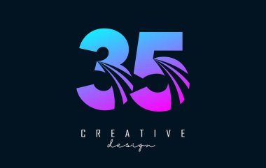 Renkli Yaratıcı 335 numaralı logo. Önde gelen çizgiler ve yol konsepti tasarımlı. Geometrik dizaynlı sayı.