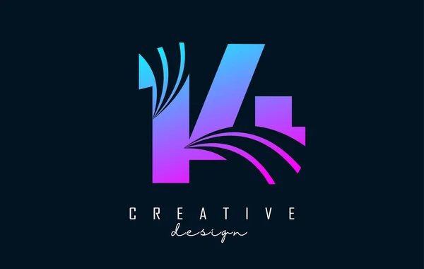 Renkli Yaratıcı 1414 Numaralı Logo Öncü Çizgiler Yol Konsepti Tasarımı — Stok Vektör