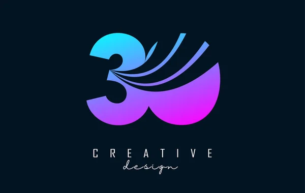 Färgglada Kreativa Nummer Logotyp Med Ledande Linjer Och Vägkoncept Design Stockillustration