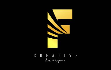 Öncü çizgileri ve negatif uzay dizaynı olan altın harfli F logosu. Geometrik ve yaratıcı kesim kavramına sahip harf.