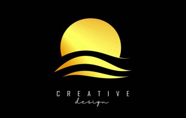 Su efekti altın harfli O logosu. Geometrik ve dalga tasarımlı mektup. Harf ve yaratıcı kesimlerle Vektör İllüstrasyonu.