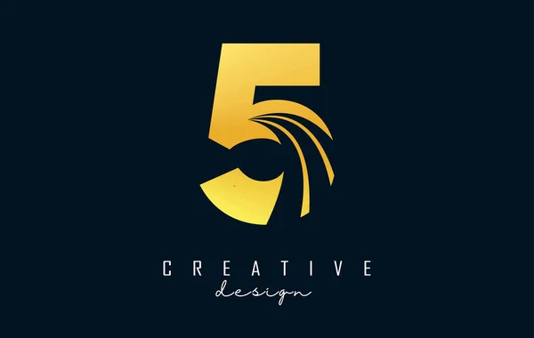 Önde Gelen Çizgiler Yol Konsepti Tasarımlı Numaralı Altın Yaratıcı Logosu — Stok Vektör