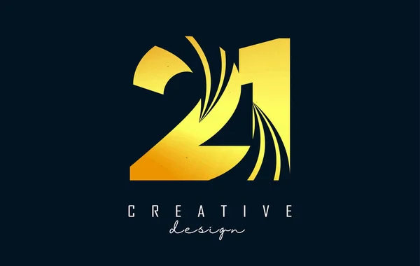 Golden Creative Number Logo Leading Lines Road Concept Design Number — Stock Vector