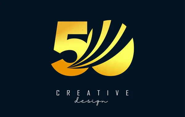 Golden Creative Nummer Logo Met Toonaangevende Lijnen Wegconcept Design Nummer — Stockvector