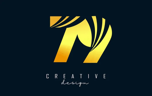 Golden Creative Numéro Logo Avec Des Lignes Pointe Conception Concept — Image vectorielle