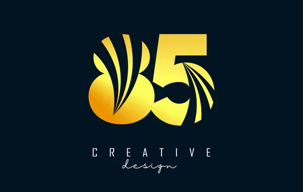 Önde Gelen Çizgiler Yol Konsepti Tasarımlı Numaralı Golden Creative Logosu — Stok Vektör