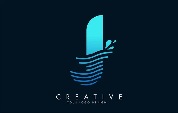 Blue Letter Logo Waves Water Drops Design — Stock Vector