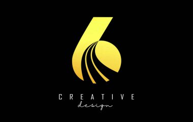 Önde gelen çizgiler ve yol konsepti tasarımlı 6 numaralı Altın Yaratıcı logosu. Geometrik dizaynlı sayı.