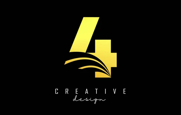 Logotipo Golden Creative Número Con Líneas Líderes Diseño Concepto Carretera — Archivo Imágenes Vectoriales