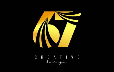 Önde gelen çizgiler ve yol konsepti tasarımlı 67 numaralı Golden Creative logosu. Geometrik dizaynlı bir mektup. Sayılı ve yaratıcı kesikli Vektör Resimleri.