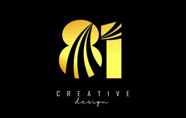 Önde gelen çizgiler ve yol konsepti tasarımlı 818 numaralı Altın Yaratıcı logosu. Geometrik dizaynlı bir mektup. Sayılı ve yaratıcı kesikli Vektör Resimleri.