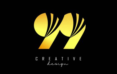 99 numaralı Altın Yaratıcı logosu. Önde gelen çizgiler ve yol konsepti tasarımı. Geometrik dizaynlı bir mektup. Sayılı ve yaratıcı kesikli Vektör Resimleri.