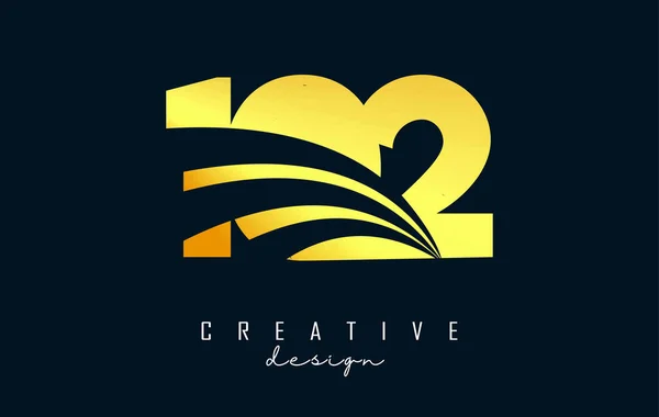 Golden Creative Number 102 Logo Leading Lines Road Concept Design — Stock Vector