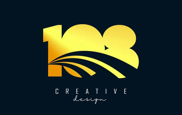 Golden Creative Number 108 Logo Leading Lines Road Concept Design — Stock Vector
