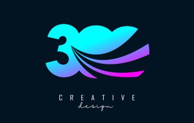 Önde gelen çizgiler ve yol konsepti tasarımlı 300 numaralı renkli kreatif logo. Geometrik dizaynlı sayı.