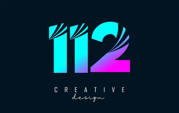 Colorful Creative Number 112 Logo Leading Lines Road Concept Design — Stock Vector